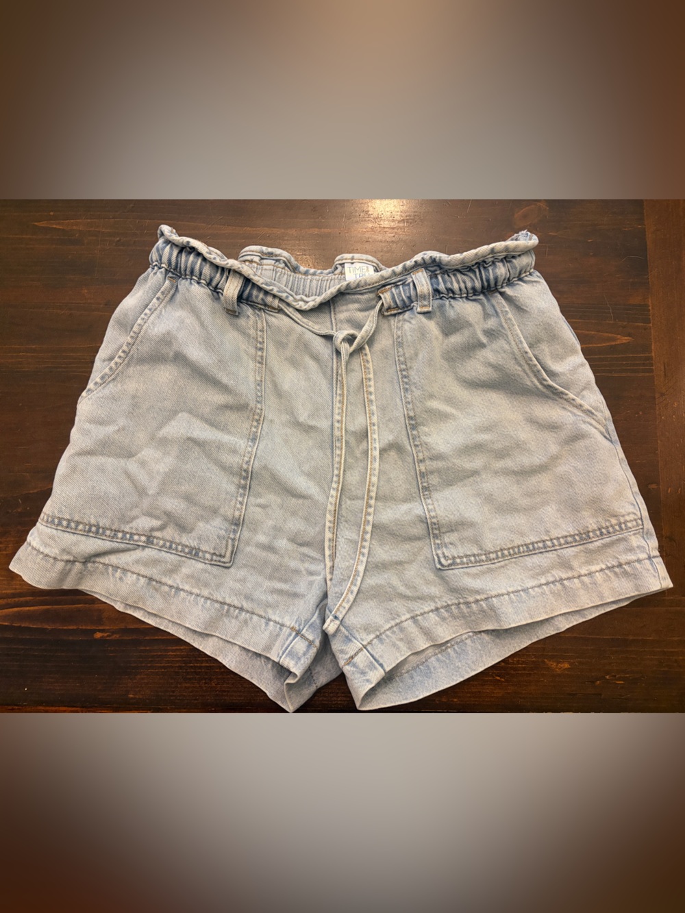 Women’s Time and Tru Light Blue Denim Drawstring Paper Bag Shorts